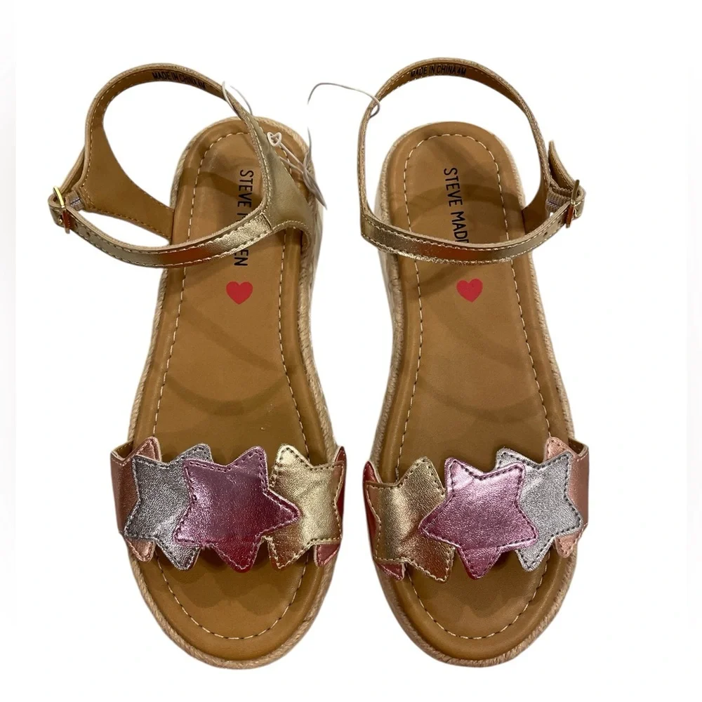 Steve Madden Starlight Sandals Metallic Gold and Pastel Colors Big Girls Size 4M